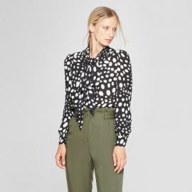 Polka dot long sleeve tie neck blouse by Who What Wear at Target at Target