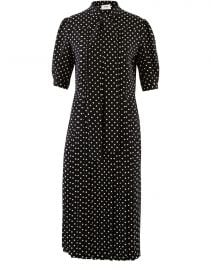 Polka-dot printed silk ascot tie pleated midi dress at 24s