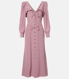 Polka-dot ruffled silk midi dress at Mytheresa