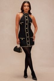 Polly Hardware Trim Tweed Mini Dress - Black Fashion Nova at Fashion Nova