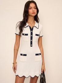 Polo Collar Contrast Trim Ribbed Knit Mini Dress COMMENSE at Commense