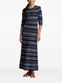 Polo Ralph Laure Stripe Crewneck Maxi Sweaterdress in Blue Multi at Farfetch