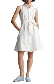 Polo Ralph Lauren Blar Sleeveless Fit Flare Shirtdress in White  at Nordstrom