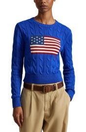 Polo Ralph Lauren Flag Intarsia Cable Stitch Crewneck Sweater at Nordstrom