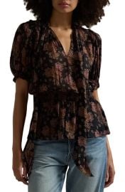 Polo Ralph Lauren Floral Georgette Tie Neck Blouse in Sunset Bloom at Nordstrom