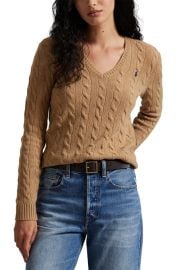 Polo Ralph Lauren Kimberly Cable Wool & Cashmere V-Neck Sweater at Nordstrom