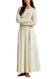 Polo Ralph Lauren Mixed Media Cable Stitch Long Sleeve Maxi Dress at Nordstrom