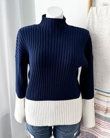 Polo Ralph Lauren Navy White Colorblock Chunky Knit Mockneck Pullover Sweater L eBay at eBay