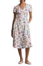 Polo Ralph Lauren Nea Floral Print Short Sleeve Linen Midi Dress at Nordstrom