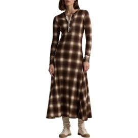 Polo Ralph Lauren Plaid Long Sleeve Cotton Waffle Maxi Dress at Nordstrom