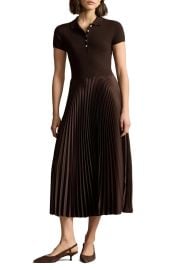 Polo Ralph Lauren Polo Pleated Midi Dress in Brown at Nordstrom