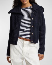 Polo Ralph Lauren Rib-Knit Cotton Collared Cardigan at Neiman Marcus