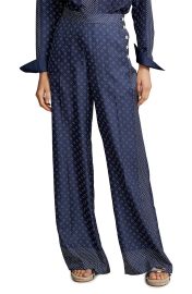 Polo Ralph Lauren Scarf Print Wide Leg Silk Trousers in Navy/White Print  at Nordstrom