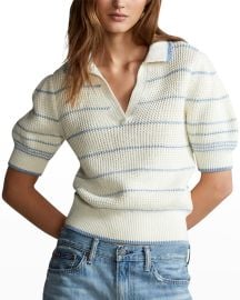 Polo Ralph Lauren Striped Puff-Sleeve Pullover at Neiman Marcus