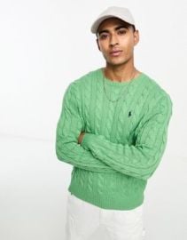 Polo Ralph Lauren icon logo roving cotton cable knit sweater in light green heather at ASOS