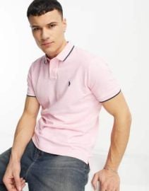 Polo Ralph Lauren icon logo tiped pique polo custom fit in pink at ASOS