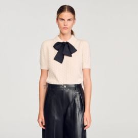 Polo-neck knit sweater white beige For Women Paris at Sandro