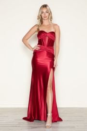 Poly USA 9574 Fitted Corset Long Formal Slit Prom Dress at The Dress Outlet