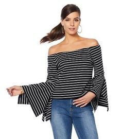 Ponte Off-the-Shoulder Striped Top by Wendy Williams HSN Collection at HSN