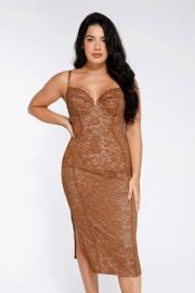 Popilush Shapewear All-Lace Hourglass Corset Side Slit Midi Dress at Nordstrom
