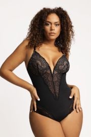 Popilush Shapewear Lace Deep V-Neck Sculpting Thong Bodysuit at Nordstrom