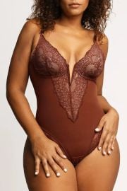 Popilush Shapewear Lace Deep V-Neck Sculpting Thong Bodysuit at Nordstrom