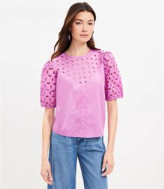 Poplin Eyelet Puff Sleeve Blouse at Loft