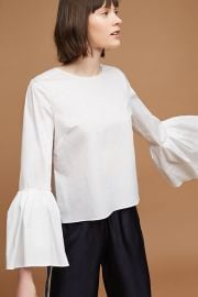 Poplin bell sleeve blouse at Anthropologie