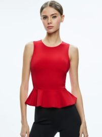 Poppy Crew Neck Peplum Top In Bright Ruby Alice Olivia at Alice + Olivia