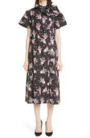 Poppy Print Bow Neck Cotton Stretch Poplin Midi Dress at Nordstrom