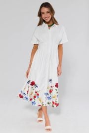 Poppy White Floral Trim Midi Dress Avara at Avara