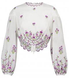 Poppy embroidered linen crop top at Mytheresa