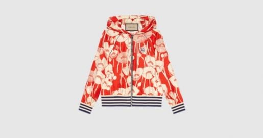 Poppy flowers print hooded jacket in red and ivory  GUCCI UK at Gucci