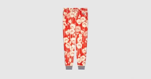 Poppy flowers print silk trousers in red and ivory  GUCCI UK at Gucci