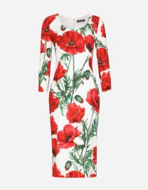 Poppy-print charmeuse midi dress in Multicolor for Women DolceampGabbana at Dolce and Gabbana