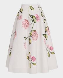 Porcelain Flower Cotton Poplin Midi Skirt at Neiman Marcus