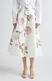 Porcelain Flowers Stretch Cotton Poplin A-Line Midi Skirt at Nordstrom