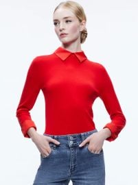 Porla Collared Sweater In Perfect Ruby Alice And Olivia at Alice and Olivia