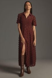 Porridge Short Sleeve Sheer 3 D Floral Shirtdress at Anthropologie