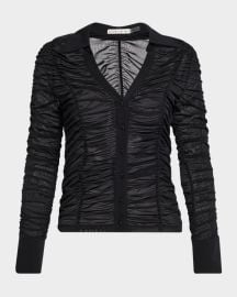 Portia Fitted Mesh Button-Front Shirt at Neiman Marcus