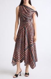 Portia One-Shoulder Stripe Silk Midi Dress at Nordstrom