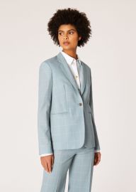 Powder Blue Windowpane Check Loro Piana Wool Blazer at Paul Smith