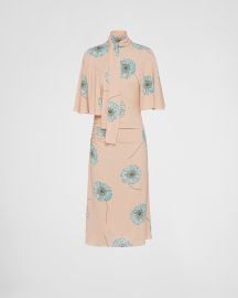 Powder Pink Printed Sabl Dress With Scarf Collar PRADA at Prada