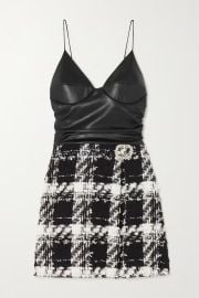 Power Embellished Faux Leather and Metallic Boucle Tweed Mini Dress by Halpern at Net A Porter