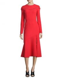 Prabal Gurung Button-Trim Long-Sleeve Midi Dress  Navy   Neiman at Neiman Marcus