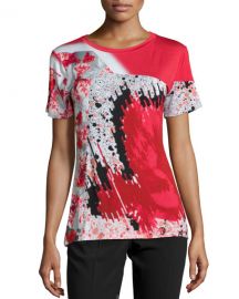 Prabal Gurung Short-Sleeve Abstract-Print T-Shirt  Crimson Black at Neiman Marcus