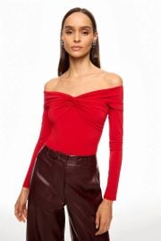Prabal Gurung x RTR Red Off the Shoulder Knot Jersey Top at Rent the Runway