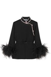 Prada - Feather-trimmed silk-crepon top at Net A Porter