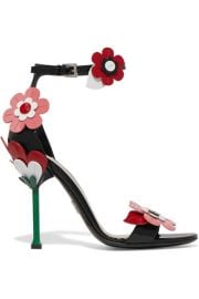 Prada - Floral-appliqu  d patent-leather sandals at Net A Porter