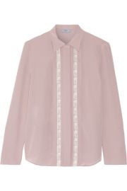 Prada   Lace-trimmed silk crepe de chine shirt at Net A Porter